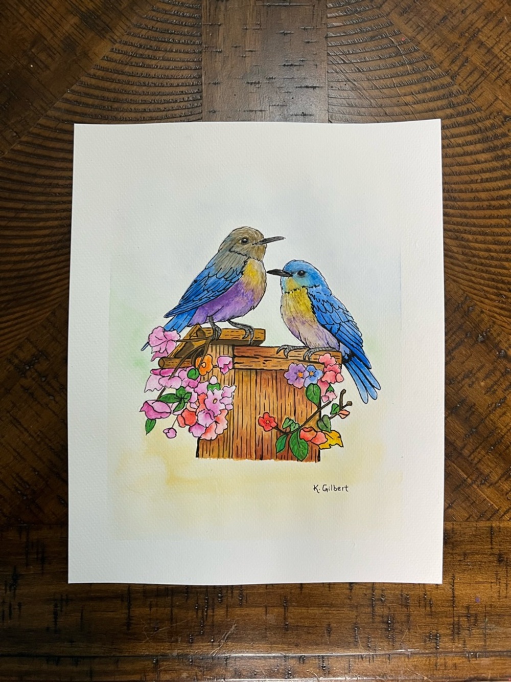 Bluebird Garden – Original Watercolor Painting (8x10)